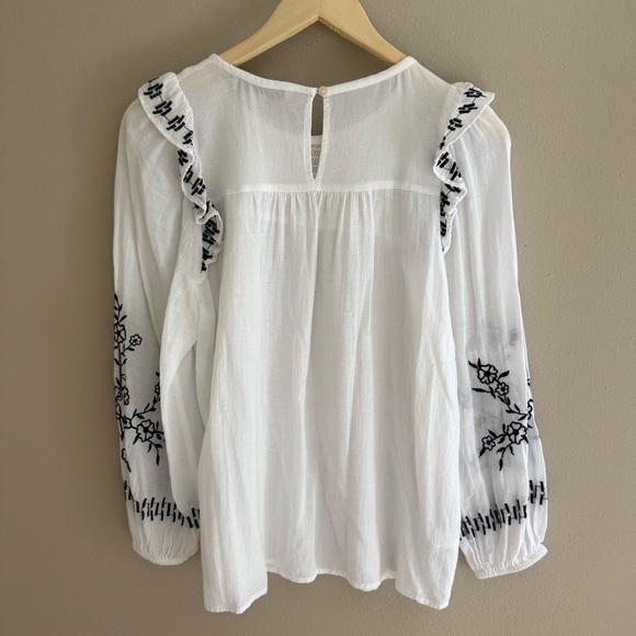 LOFT Embroidered Blouse White Navy Size‎ Small - Picture 2 of 9